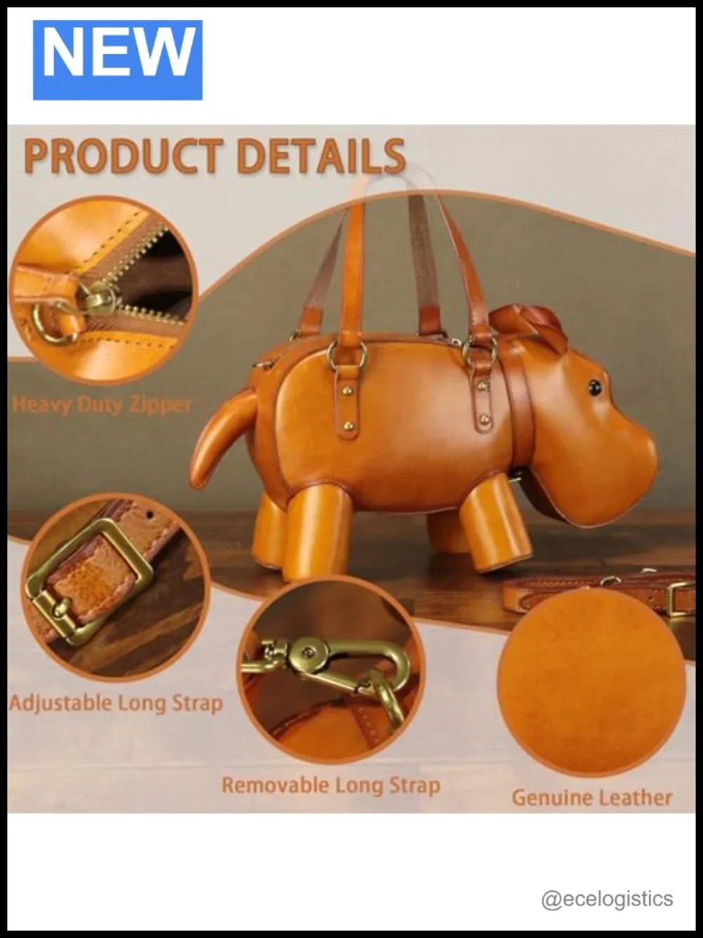 Genuine Leather Hippo Shape Women Shoulder Bag Crossbody Satchel Purse